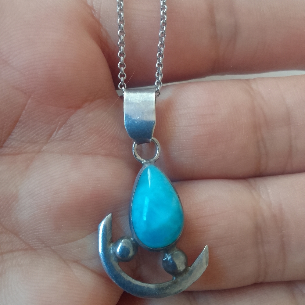 Sterling Necklace With Larimar Pendant